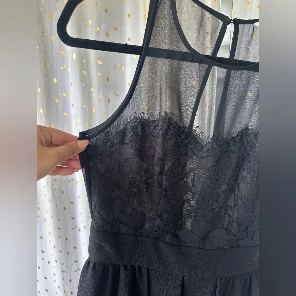 BCBGeneration Sheer Lace Bodice Little Black Pleated Mini Dress Sexy Pockets 2